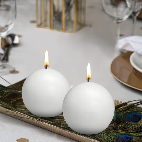 Vista 6 de Bolsius Juego de 10 velas de bola blanca sin perfume de 2.75 pulgadas, calidad europea premium, sin goteo y sin humo, ideal para bodas, fiestas
