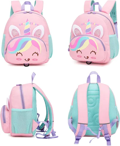 Vista 2 de Mochila infantil para niñas y niños, linda mochila escolar de dibujos animados en 3D para bebés, niños y niñas de 1 a 5 años, Unicornio, Moderno