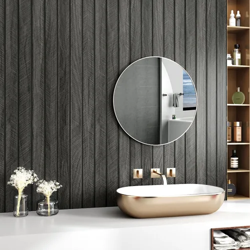 Vista 5 de Wallercity Paneles de madera 3D gris/negro para paredes, paneles de pared de listones de madera autoadhesivos para dormitorio, baño, panel de pared