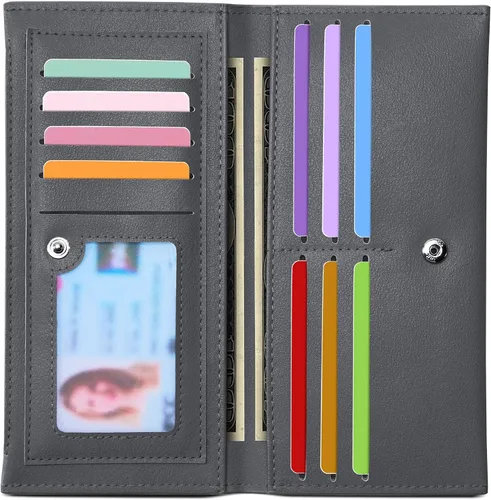 Vista 16 de Tipmile Cartera ultra delgada para mujer, cartera de cuero plegable para mujer, cartera RFID, cartera de bloqueo RFID para tarjetas de crédito