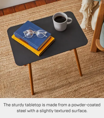 Vista 8 de YAMAZAKI Home Plain - Mesa auxiliar rectangular moderna que ahorra espacio para sala de estar o mesita de noche pequeña, mesa auxiliar de metal