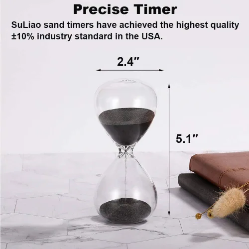 Vista 3 de SuLiao Reloj de arena con temporizador de arena de 1 minuto, reloj de arena negra de 5.1 pulgadas, reloj de arena de un minuto, reloj de arena