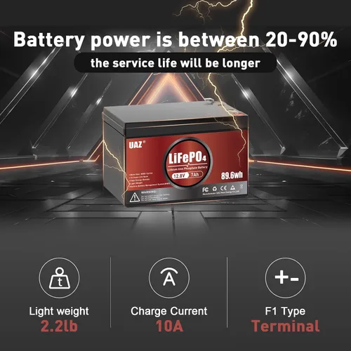 Vista 5 de UAZ Batería de ciclo profundo LiFePO4 de litio de 12 V 7 Ah, Power Wheels Smart 10A BMS 5000+ ciclos de carga rápida para silla de ruedas