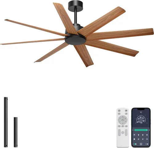 Vista 13 de Ohniyou Ventilador de techo de 60 pulgadas con luz, ventilador de techo blanco moderno de 8 aspas con control remoto y aplicación, regulable