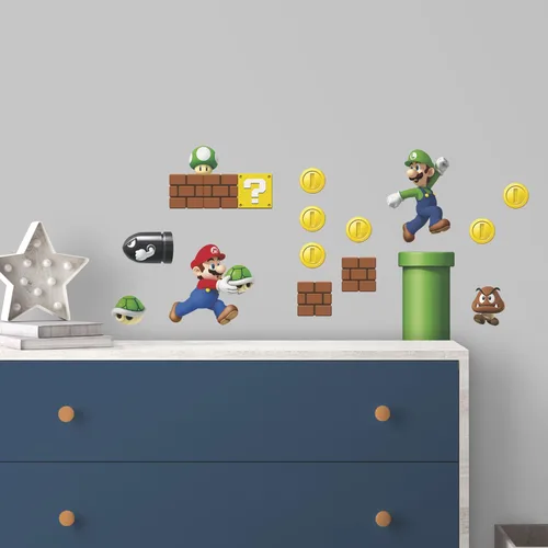 Vista 2 de RoomMates RMK2351SCS Nintendo New Super Mario Bros Adhesivos para pared de escena de construcción, multicolor
