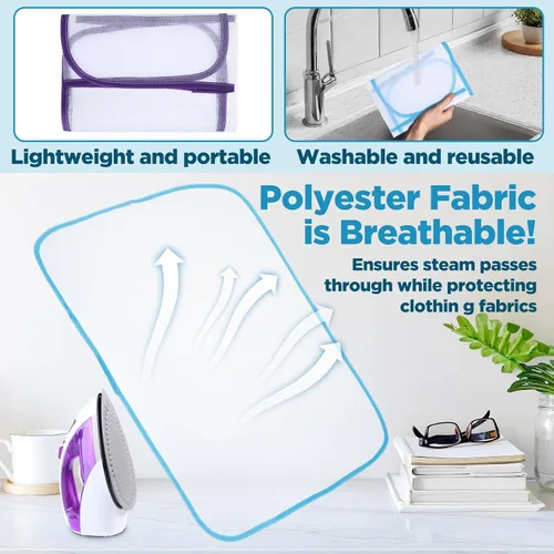 Vista 3 de 2 piezas de paño de prensado para tapete de planchado, paño de planchado para proteger la ropa, protector de malla para proteger la ropa