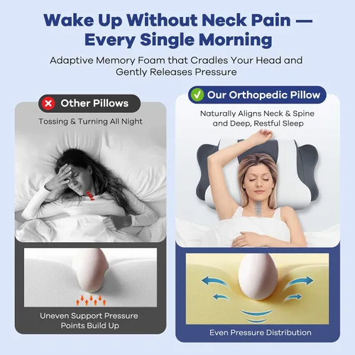 Vista 8 de DONAMA Almohada cervical para el cuello para aliviar el dolor, almohadas ergonómicas de espuma viscoelástica con doble altura para dormir