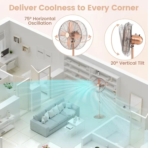 Vista 4 de ARLIME Ventilador de pedestal, ventilador oscilante de 16 pulgadas con 3 velocidades y altura ajustable, oscilación de 75° e inclinación de 21°