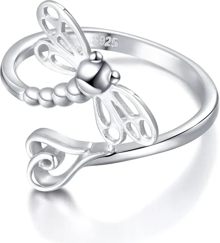 Vista 4 de DAOCHONG Anillos abiertos de plata de ley 925 para mujer (anillo de tamaño ajustable)