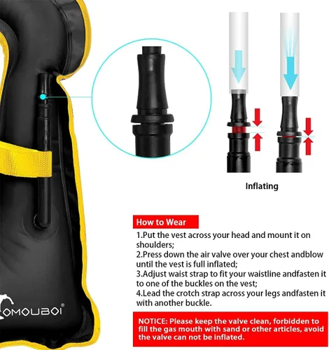 Vista 4 de OMOUBOI Chaleco de esnórquel para adultos, chalecos de natación inflables para buceo, esnórquel, natación y seguridad (adecuado para 100-220 libras)