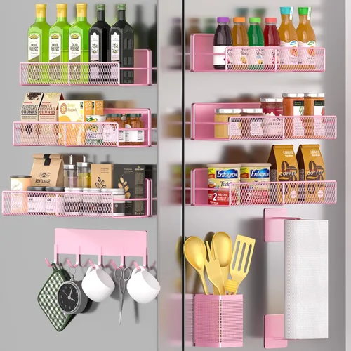 Vista 41 de Estante magnético para especias para refrigerador, paquete de 7 estantes magnéticos fuertes 100% de metal, organizador de especias con soporte