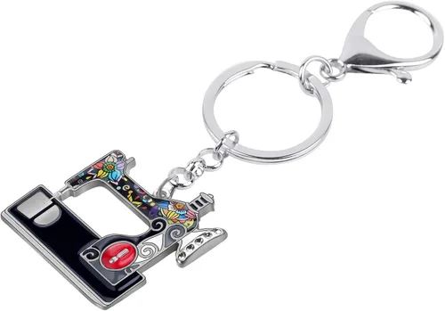 Vista 3 de BONSNY Llaveros de metal esmaltado novedosos para máquina de coser para mujeres y niñas regalo de automóvil bolso anillos dijes