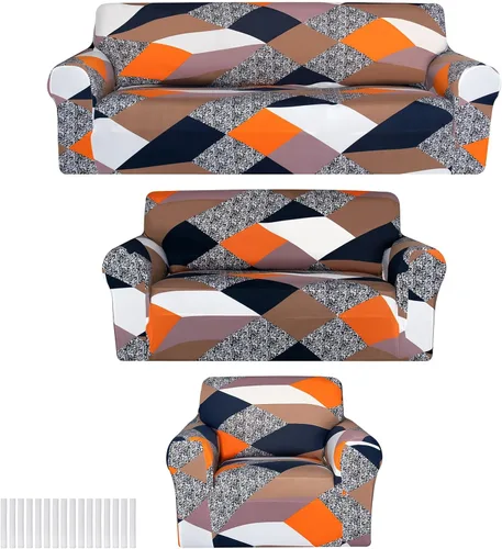 Vista 19 de Peryiter Juego de 3 Fundas para Sofá, Cubiertas de Muebles para Sofá, Loveseat, Sillón, Ajuste de Forma Elástico, Sin Arrugas, Protector de Muebles