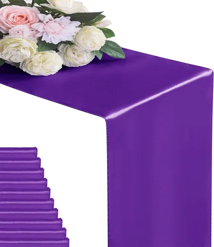 Vista 17 de Juego de 6 Caminos de Mesa 12 x 108 Pulgadas de Camino de Mesa de Seda Satinada para Boda, Fiesta de Cumpleaños, Banquetes, Graduaciones