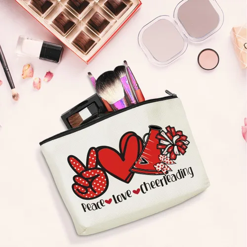 Vista 5 de jeilink Divertida bolsa de maquillaje de amor de paz para fútbol, voleibol, animadora, bolsa de aseo de viaje para mujeres, amigos, amantes