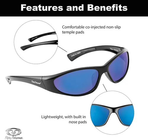 Vista 3 de Flying Fisherman Fluke Jr - Lentes de sol polarizados con bloqueador UV AcuTint para pesca y deportes al aire libre, espejo negroazul humo, pequeño
