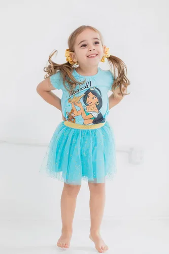 Vista 2 de Disney Princess Moana Frozen - Conjunto de 3 piezas de camiseta de tul con falda de malla y coletero para niñas pequeñas a grandes