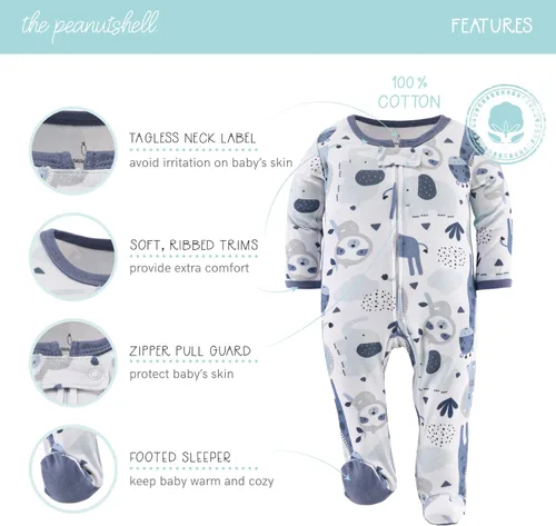 Vista 2 de The Peanutshell Pijama con pies para bebés niños, para dormir y jugar, paquete de 3