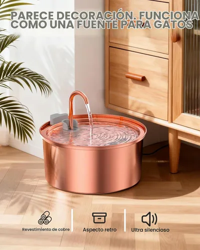 Vista 6 de Tomxcute - Fuente de agua para gatos de acero inoxidable con chapado en cobre de 108 oz/3.2 L
