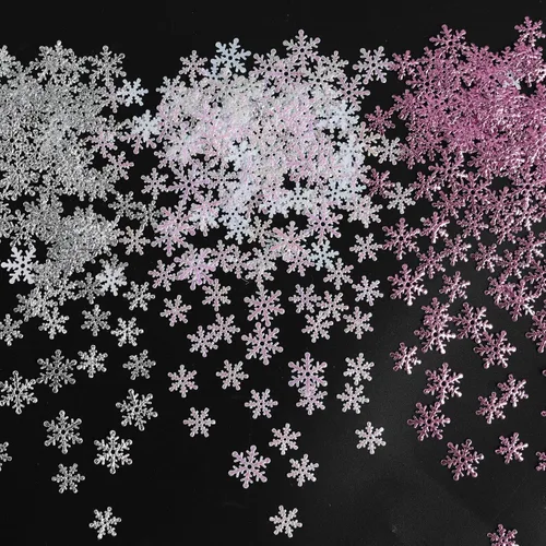 Vista 10 de Decoraciones de confeti de copo de nieve de Navidad, 1200 unidades, confeti morado, azul, plateado, paquete de fiesta de nieve para Navidad