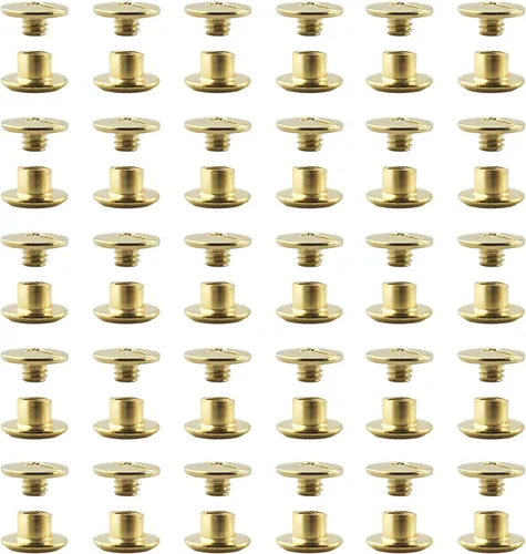 Vista 5 de Juego de 50 tornillos dorados para encuadernación Chicago, kit surtido de remaches de uñas, botón de Chicago, decoración de cuero, encuadernación
