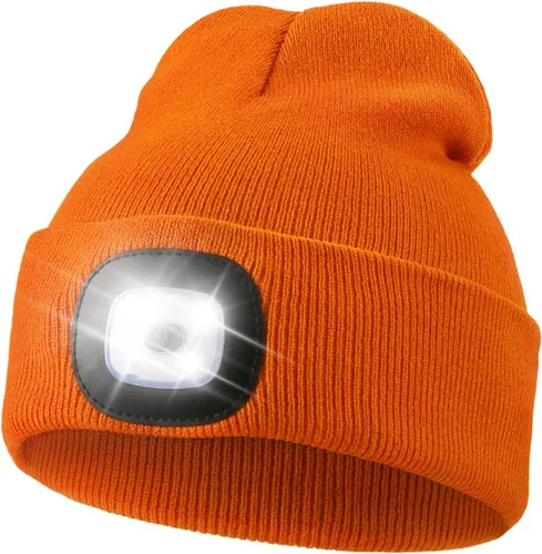 Vista 37 de MELASA Gorro unisex con luz, recargable por USB, manos libres, gorro LED, regalos de invierno para hombres Tinte amarillo albaricoque