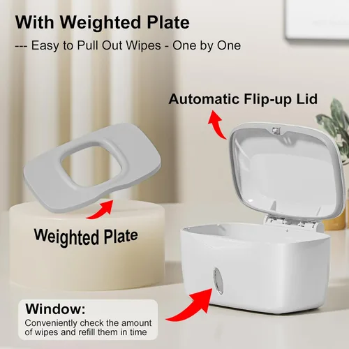 Vista 3 de Dispensador de toallitas con placa pesada, X2 PRO, soporte para toallitas Seposeve Perfect Pull para bebé, contenedor de toallitas recargable
