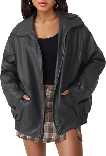 Vista 11 de AUTOMET Chaqueta de piel sintética de gran tamaño para mujer para otoño e Verde Armada (ArmyGreen)