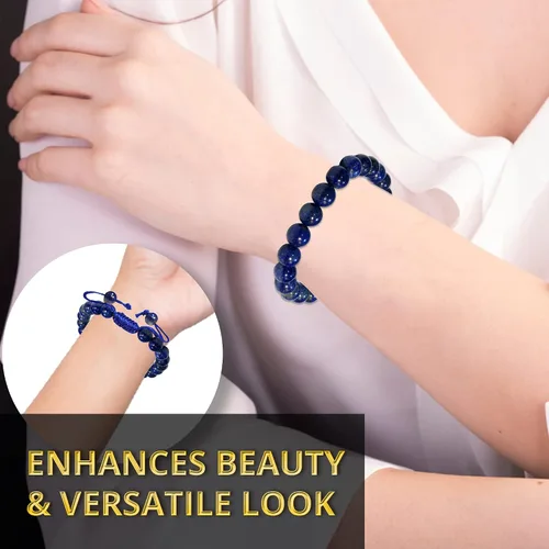 Vista 5 de Adjustable Crystal Bracelet – Gemstone Bead Bracelet with Adjustable Macrame String – Chic Gemstone Bracelet for Men and Women – 8mm Round Healing