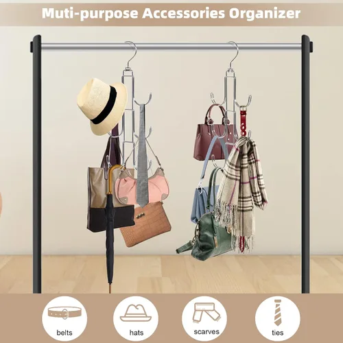 Vista 5 de Organizador para colgar bolsos para armario, paquete de 2 organizadores de almacenamiento de bolsos, soporte para colgar bolsos para organizar