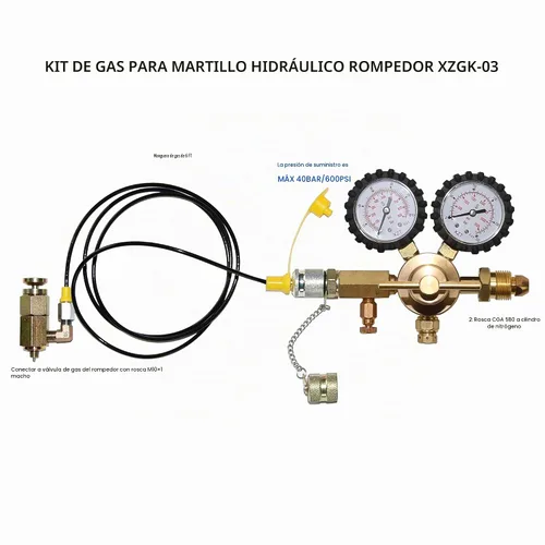 Vista 2 de XZT GK-03 Kit hidráulico de carga de gas nitrógeno y prueba de presión para martillo hidráulico JCB