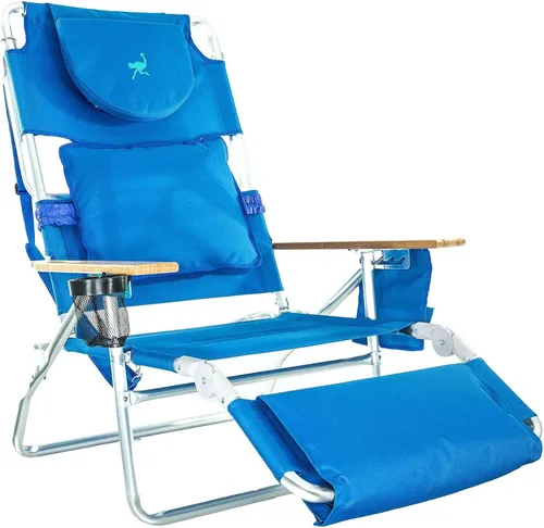 Vista 6 de Ostrich Silla de playa reclinable 3-N-1 de lujo acolchada para exteriores, color azul (paquete de 2)