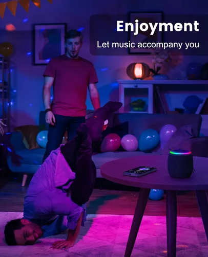 Vista 3 de LENRUE Altavoz Bluetooth, altavoz inalámbrico con espectáculo de luz dinámico, sonido nítido, TWS, altavoz portátil para teléfonos, mesas