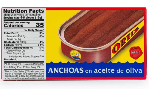 Vista 2 de Anchoas Ortiz en aceite de oliva virgen extra, filetes mantecosos firmes con un rico sabor a umami, capturados en la naturaleza en España, ideal