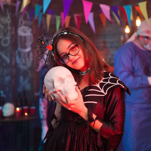 Vista 3 de Roontin Juego de diadema espeluznante de Halloween - Accesorios para el cabello de telaraña para mujer