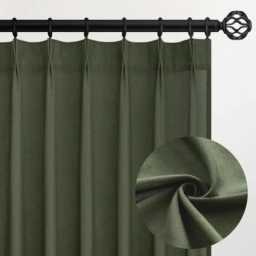Vista 17 de Topfinel 2 paneles de cortinas plisadas de lino beige y blanco de 63 pulgadas de largo, para dormitorio y sala de estar, cortinas semitransparentes