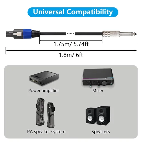 Vista 7 de CERRXIAN Cables de altavoz de 6 pies y 5.9 ft a macho de 1/4 de pulgada, cable de conexión profesional para conector TS de 0.250 in, cable