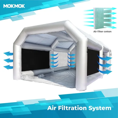 Vista 5 de Mokmok Cabina de pintura inflable de 28 x 15 x 10 pies, la cabina de pintura portátil está equipada con un sistema de filtración de aire de alta
