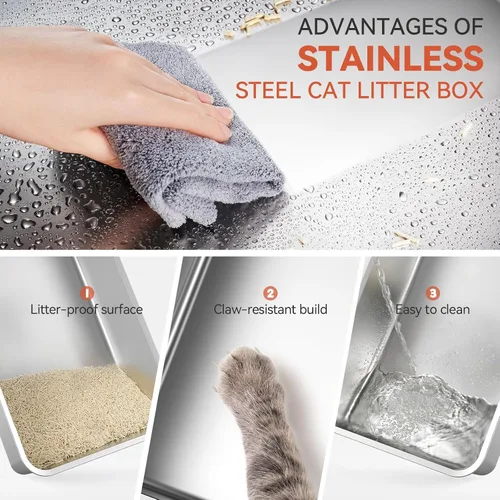 Vista 6 de Wooaidagg - Caja de arena cerrada de acero inoxidable para gatos con control de olores, diseño modular con cajón y puerta abatible, fácil de limpiar