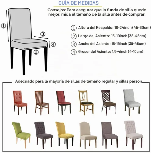 Vista 6 de Juego de 4 fundas para sillas de comedor, elásticas de elastano estampadas, fundas para sillas de comedor, lavables, extraíbles para sillas Parsons