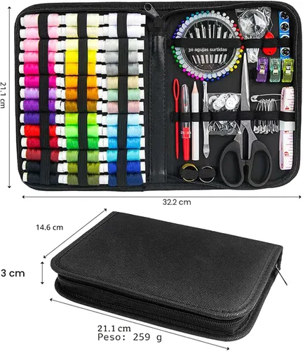 Vista 7 de JUNING Kit de costura con estuche negro, suministros de costura portátiles para el hogar, viajes, adultos, principiantes, emergencias, 42 hilos