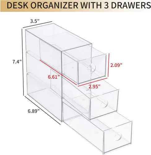 Vista 2 de Cajones de almacenamiento de plástico, organizador de suministros de oficina en casa para baño, cocina, despensa, barra de café, caja transparente
