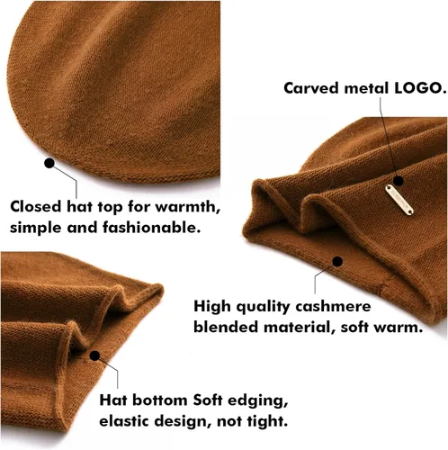 Vista 6 de QUEENFUR Gorro de punto holgado para mujer, gorro de esquí de cachemira, gorro de invierno suave y cálido