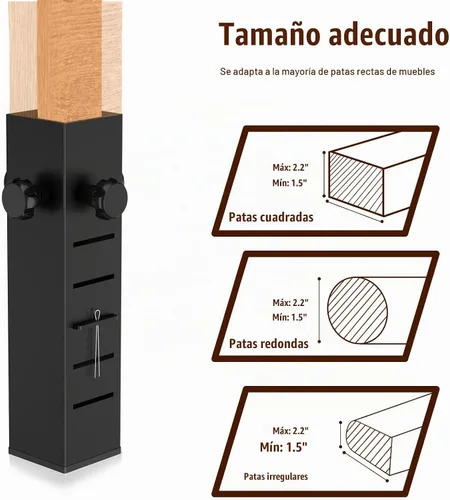 Vista 7 de Extensores de cama resistentes para dormitorio, aumenta el espacio de almacenamiento debajo de la cama, se adapta a patas de cama de 1.5 a 2.2