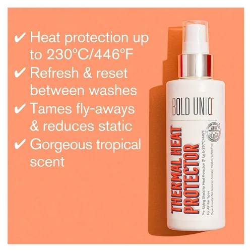 Vista 4 de BOLD UNIQ Spray protector de calor para cabello y champú morado. Protector térmico de hasta 450ºF. Elimina los tonos cobrizos de rubio, platino