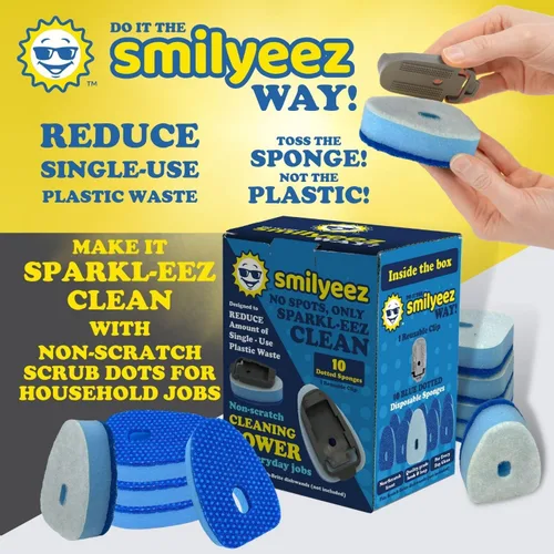 Vista 5 de Smilyeez Recambio de esponja punteada azul sin plástico para Scotch-Brite's Dishwand Recambio de 10 unidades con adaptador