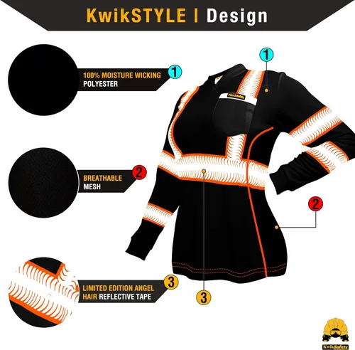 Vista 2 de KwikSafety - Charlotte, NC - Vixen Hi Vis Long Sleeve Safety Shirt for Women [Angel Hair Reflective Tape]