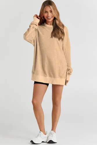 Vista 92 de SHEWIN Sudadera casual de manga larga con cuello redondo para mujer, ligera, holgada