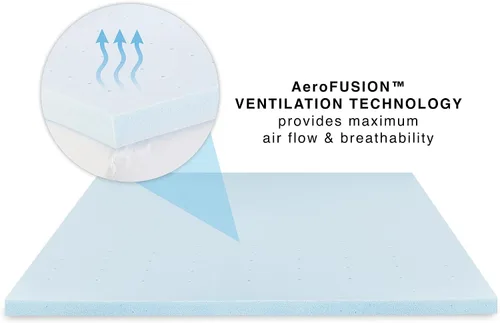 Vista 3 de Cubrecolchón de espuma viscoelástica de 3 pulgadas, con infusión de gel, diseño ventilado, espuma certificada CertiPUR-US, color azul