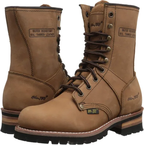 Vista 6 de Ad Tec Botas de madera para mujer de 9 pulgadas, cuero loco, punta de seguridad suave y lisa con suela de lengüeta resistente al aceite, Beige